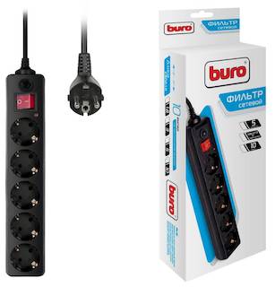 Сетевой фильтр Buro 500SH-10-B 10м (5 розеток) черный
