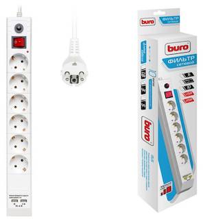 Сетевой фильтр Buro BU-SP3_USB_2A-W 3м (6 розеток) белый