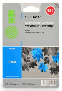 Картридж струйный Cactus CS-CLI451C голубой для Canon MG 6340/5440/IP7240 (9,8ml)