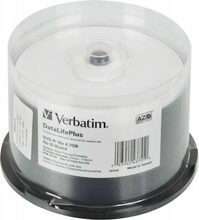 Диск DVD-R Verbatim 4.7Gb 16x Cake Box (50шт) Printable (43755)