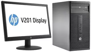 Комплект HP 280 G1 MT 19.45" PDC 3250 (3)/4Gb/500Gb/DVDRW/Free DOS/клавиатура/мышь/черный/монитор в комплекте V201