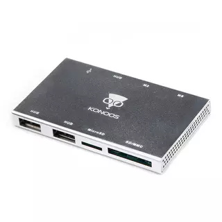 Картридер USB 2.0 Konoos UK-38, 4 разъема для карт памяти (SD/SDHC/MMC/Memory Stick (MS)/microSD/TF/M2), алюминий, блистер