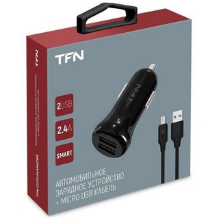Автомобильное з/у TFN USB, с кабелем microUSB, 2.4A, Black (TFN-CC2U24AMICBK)