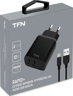 Сетевое з/у TFN USB, 2.4A, с кабелем microUSB Black (TFN-WCRPD12W2U01)