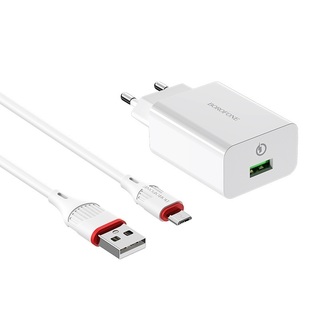 Сетевое з/у Borofone BA21A быстрая зарядка QC3.0 White + кабель MicroUSB