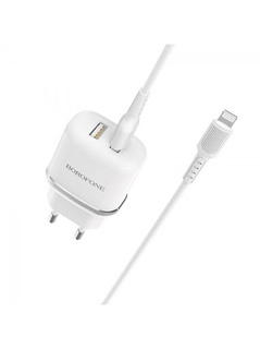 Сетевое з/у Borofone BA25A White + кабель Lightning