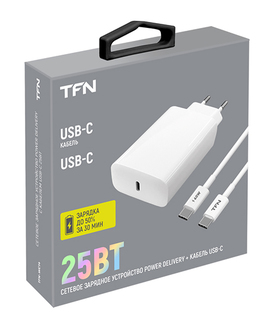 Сетевое зарядное устройство TFN, TypeC, 25Вт, с кабелем TypeC, Цвет:белый ( TFN,TFN-WC14)