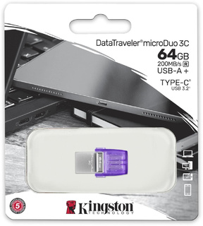 Флеш Диск USB 3.0 64Gb Kingston DataTraveler microDuo 3C DTDUO3CG3/64GB USB3.0 фиолетовый