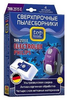 Пылесборники TOP HOUSE THN 2515 E сверхпр неткан 4шт д/пыл ELECTROLUX,PHILIPS
