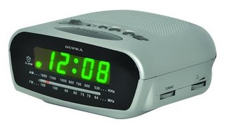 Радиобудильник Supra SA-22FM серебристый с зеленым