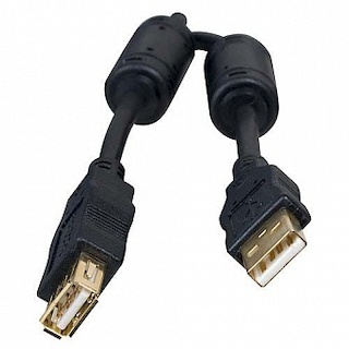 Кабель USB 2.0 Am-Af удлинитель 3м Konoos KC-USB2-AMAF-3, AM/AF, черный, позол. разъемы, феррит.кольца, блистер