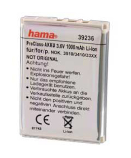 Аккумулятор Hama H-39236 Li-Ion для NOKIA 3 6В/1000мАч 5зв