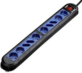Сетевой удлинитель Hama Colour 1.5м (10розеток) black/blue с выключателем (H-108897)
