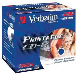 Диск CD-R Verbatim 700Mb 52x DataLife+ Slim Case Printable (20шт) 43424