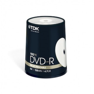 Диск TDK DVD-R 4.7Gb 16x Cake Box (100шт) Printable (t19915) DVD-R47PWWCBED100
