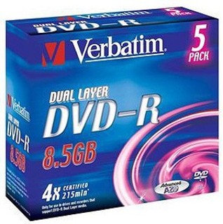 Диск DVD-R Verbatim 8,5Gb 4x Dual Layer (5шт) 43543