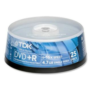 Диск TDK DVD+R 4.7Gb 16x Cake Box (25шт) (t19443) DVD+R47CBED25