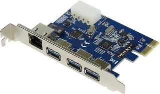 Контроллер * PCI-E USB 3.0 ORIENT VA-3U3A88PE, PCI-E USB 3.0 3ext port + Gigabit Ethernet port (RJ45), VIA VL805 + ASIX AX88179 chipset, разъем доп.п