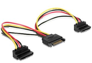 Кабель питания SATA Gembird/Cablexpert CC-SATAM2F-02, 15см, 15pin (M)/2x15pin(F) на 2 SATA устр, угл. разъем